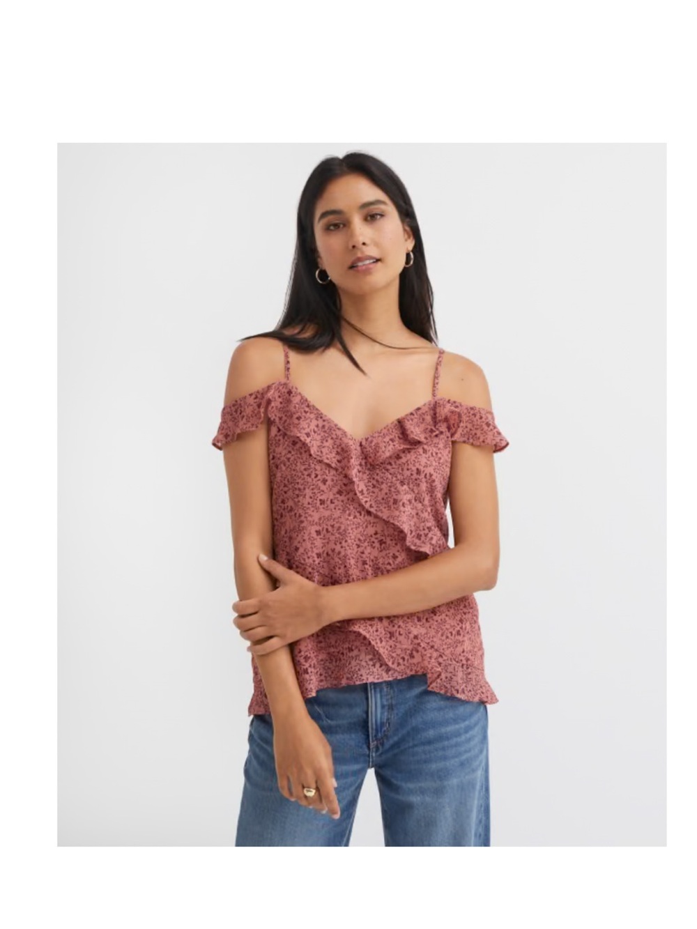 LOFT Rose Floral Ruffled Cold-Shoulder Cami